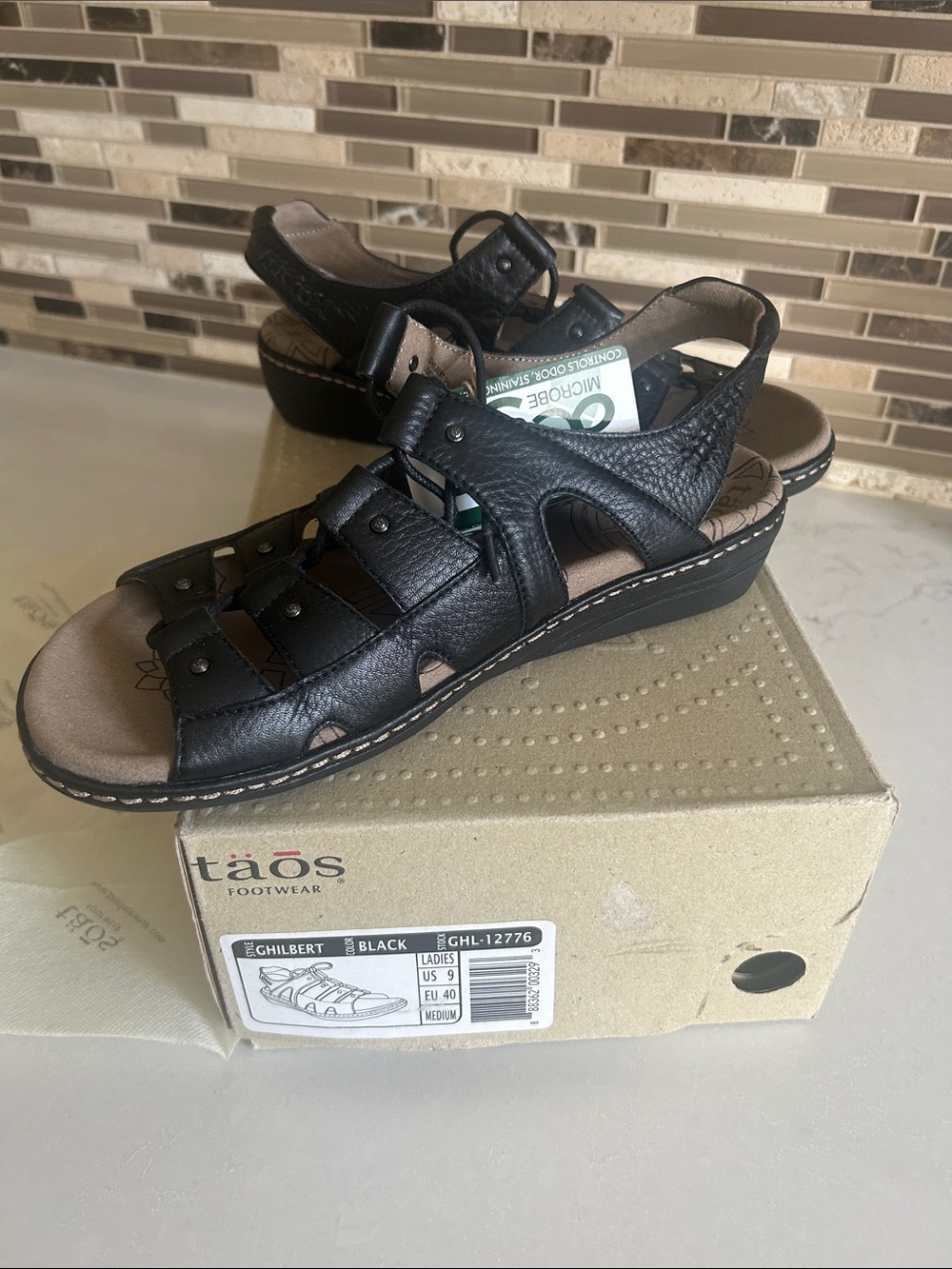 Taos Black Leather Women's Sandals